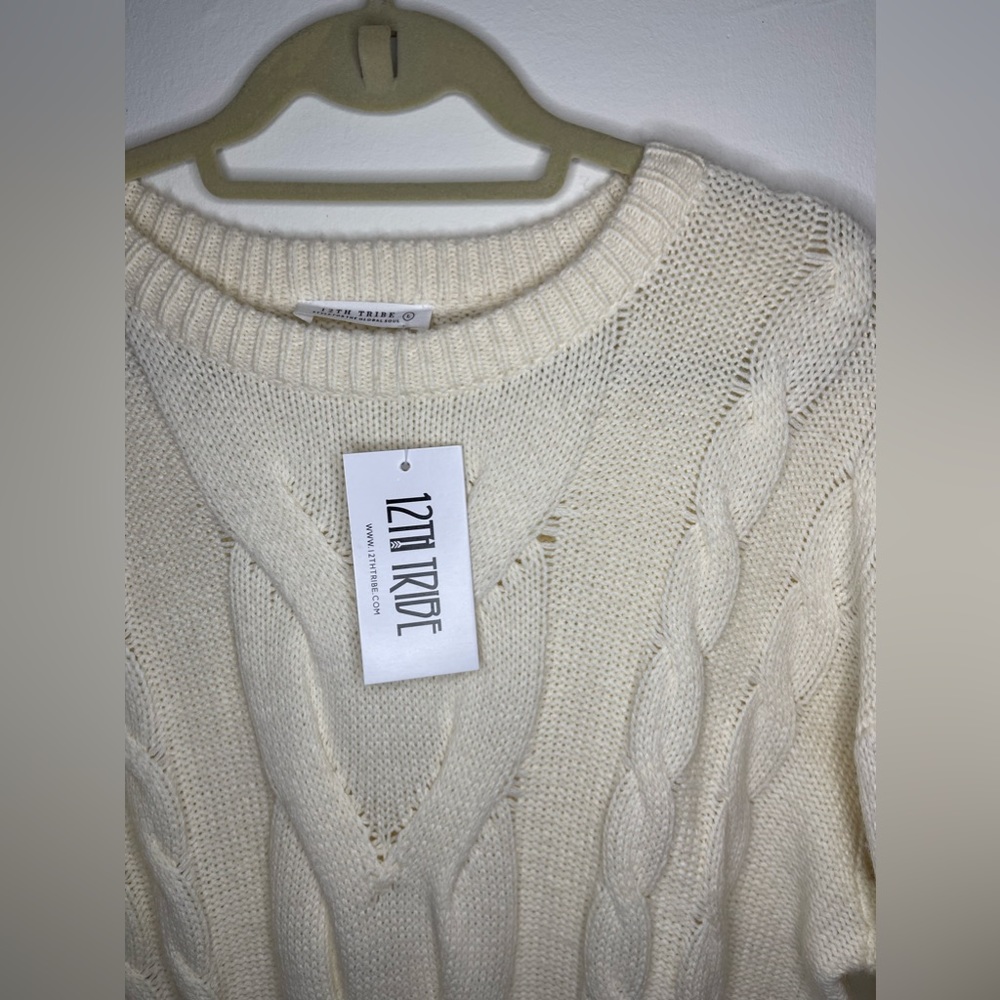 12th Tribe Peggy White Mini Sweater Dress | Size L - Picture 5 of 10